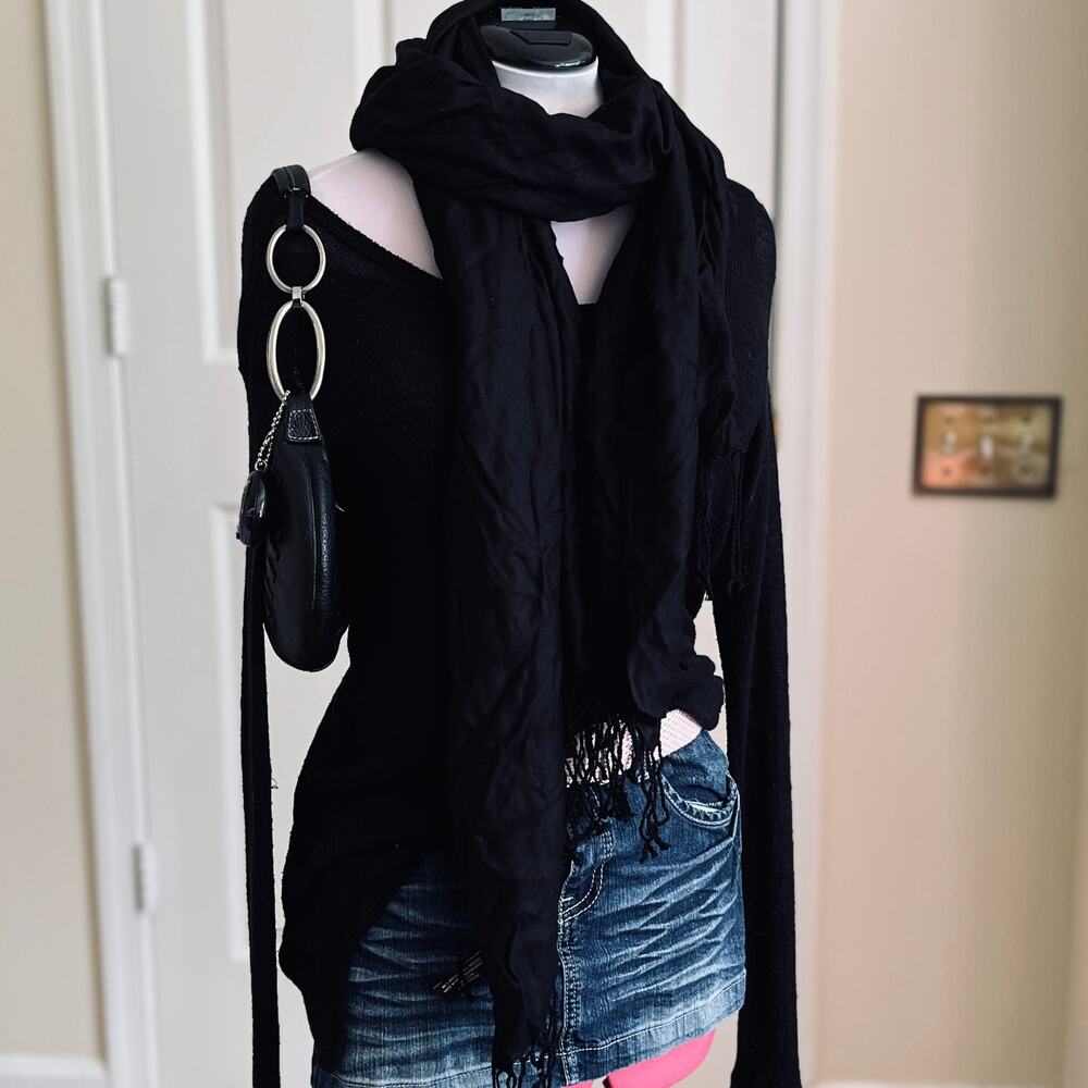 Jones New York | Black Fringe Scarf | Goth Grunge Accessory
